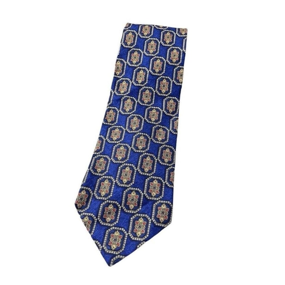 Valentino Medallion Silk Tie Mens Blue‎ Gold Red Geometric Luxury Made in Italy